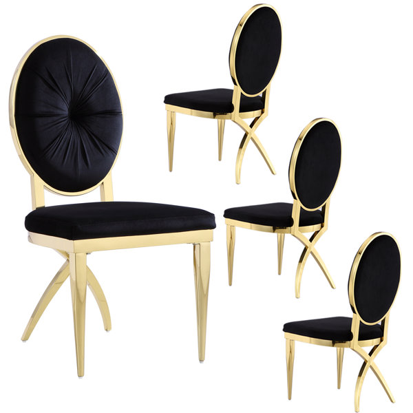 Rosdorf Park Black King Louis Dining Chairs With Mirrored Gold X Shaped